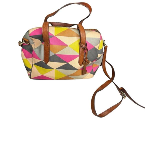 Fossil Multi Color Satchel Bag With Removable Shoulder Strap Double Zipper - Picture 1 of 13